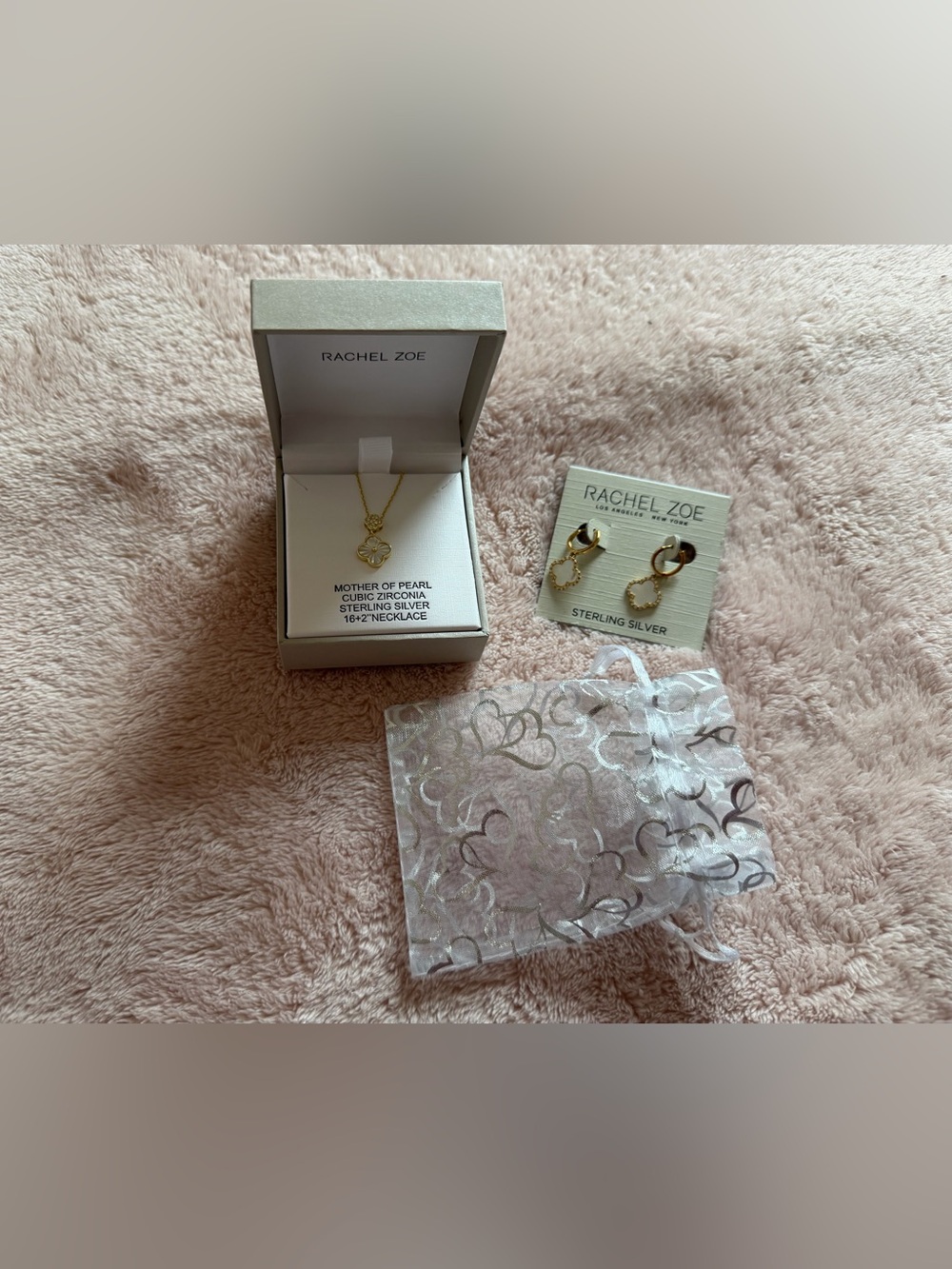 Rachel Zoe Gold Mother-of-Pearl Clover Necklace and earrings - Sterling Silver